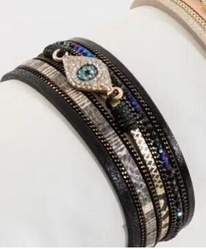SAACHI Evil Eye Leather Metallic Bracelet NWT